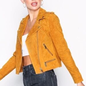 BEST JACKET FULLY LINED SOFT SUEDE LEATHER | AMBER GOLD YELLOW MUSTARD NUGGET OR